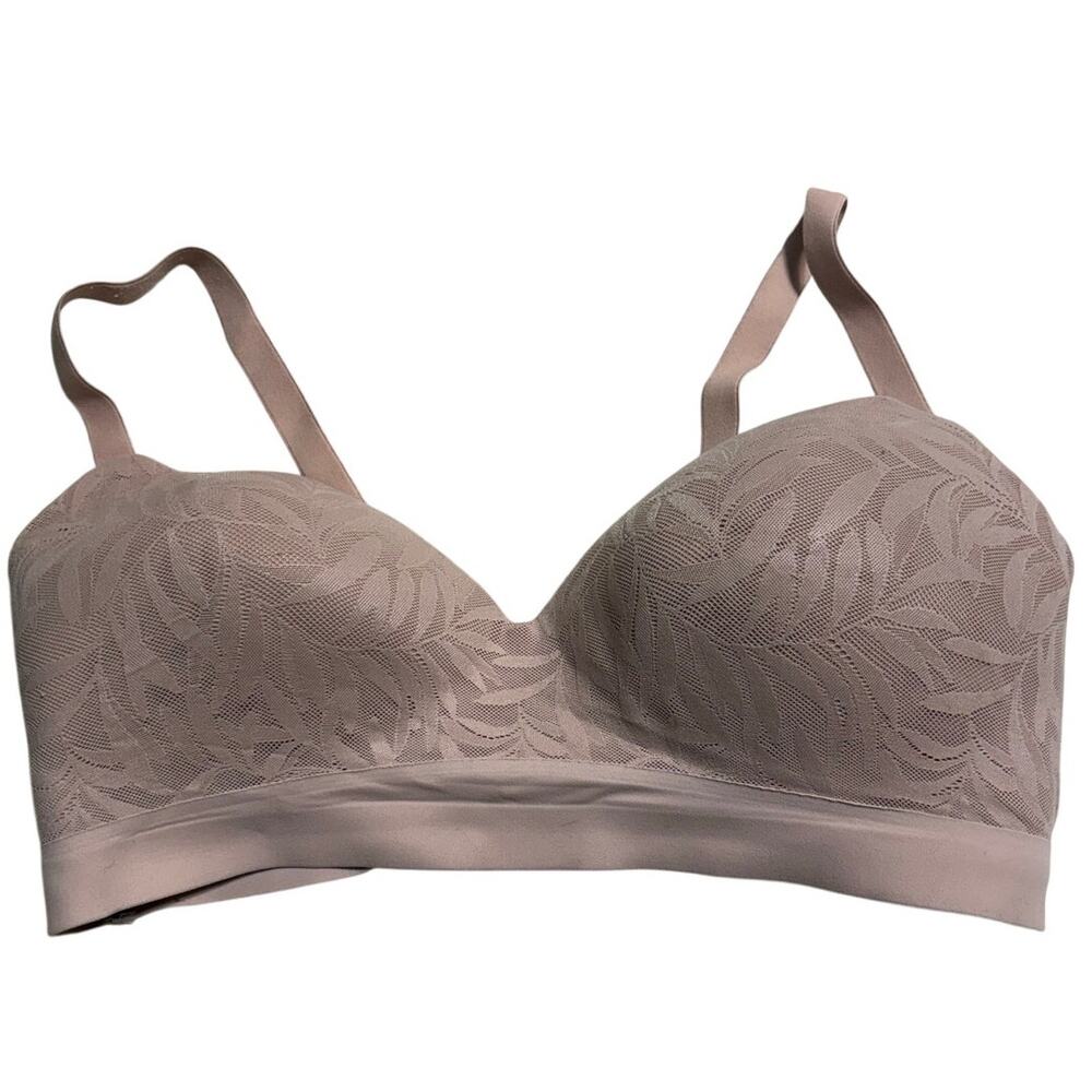 Soma Enbliss Wireless Bra Size 38D Neutral Padded Lace Overlay Comfort Pink